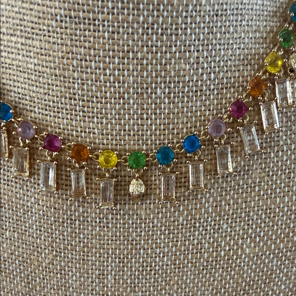 Kurt Geiger- Rainbow Gold Tone Crystal Collar Necklace- NWT - Picture 8 of 10